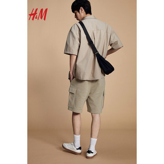 H&M男装2024夏季宽松版型工装短卫裤1214630 米色 175/96A