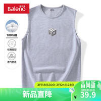 班尼路设计感印花纯棉背心男夏季吸汗透气无袖汗衫男士潮流休闲坎肩 【纯棉】-灰#MBENDX M