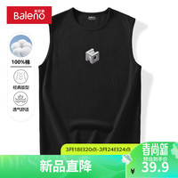班尼路设计感印花纯棉背心男夏季吸汗透气无袖汗衫男士潮流休闲坎肩 【纯棉】-黑#MBENDX 3XL【宽松显瘦 休闲百搭】