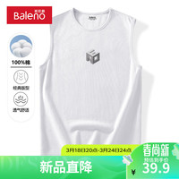 班尼路设计感印花纯棉背心男夏季吸汗透气无袖汗衫男士潮流休闲坎肩 【纯棉】-白#MBENDX 5XL【大码可选】
