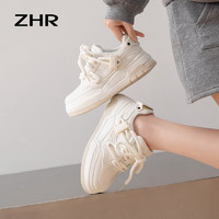 ZHR板鞋女2024春季厚底百搭休闲鞋黑白熊猫运动鞋增高小白鞋 米色 40