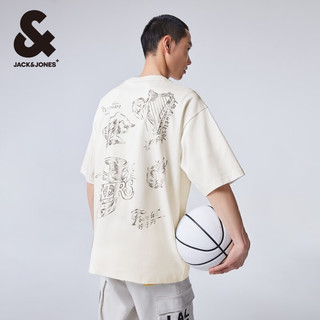 杰克·琼斯（JACK&JONES）夏季NBA联名洛杉矶湖人队潮运动满印宽松短袖T恤男装224201063 A00月光灰 常规 A00月光灰 175/96A/M