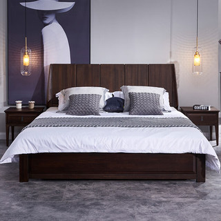 光明家具大床榆木简约风实木床高低可调实木床卧室家具1502 1.8米空体床