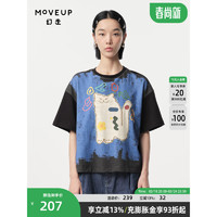 幻走（MOVEUP）2024春季.FUN系列圆领可爱猫咪设计师短款T恤女 夜黑 L