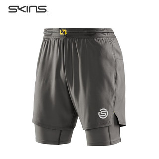 SKINS S3 Superpose 男士叠加中裤 中度压缩裤 假两件篮球跑步运动短裤 炭灰色 S