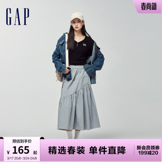 Gap女装2024春季logo简约纽扣V领长袖女友T套头上衣429380 黑色 160/80A(S) 亚洲尺码