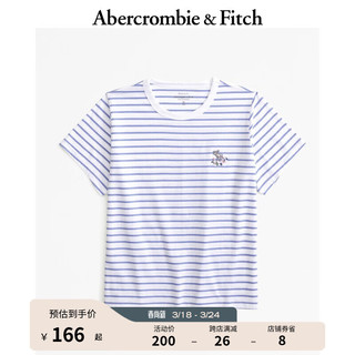 ABERCROMBIE & FITCH女装 24春夏小麋鹿修身圆领纯色短袖T恤 358162-1 蓝色条纹 XL (170/112A)