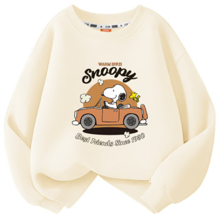 史努比（SNOOPY）童装儿童圆领卫衣男童毛圈上衣中大童春装套头衫 跑车-米白 160 