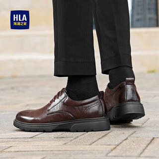 海澜之家（HLA）男鞋商务休闲百搭皮鞋男简约正装德比鞋子HAAPXM3AC90182 棕色43