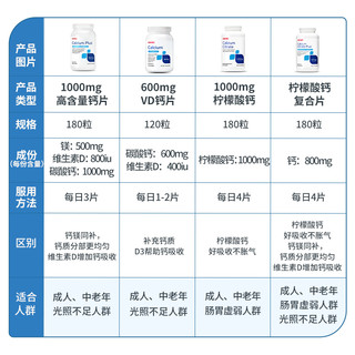 GNC 健安喜 柠檬酸钙片800mg 180片/瓶 高吸收高含量 中老年成人骨骼健康 海外原装进口