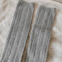 外贸出口女士兔羊毛过膝袜浅灰色保暖双针女袜冬天加厚竖条纹