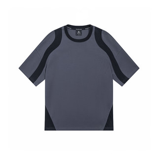MAGNLENS夏季男士休闲运动短袖T恤拼接落肩棉质透气百搭上衣 墨蓝 170/XS
