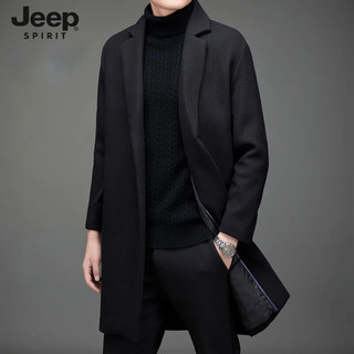 Jeep 吉普 春秋新款男士中长款商务休闲纯色呢子大衣中青年户外百搭上衣