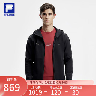 FILA 斐乐 男士针织连帽外套2024春简约宽松运动上衣 深黑-BK 185/104A/XXL