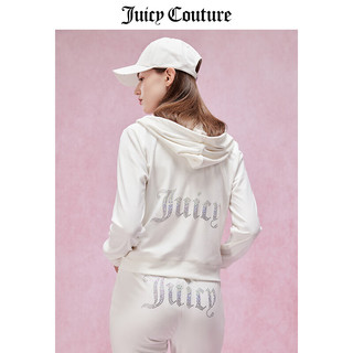 JUICY COUTURE橘滋外套女2024春季美式多巴胺小清新彩钻天鹅绒夹克长袖连帽 蜜橘色 S