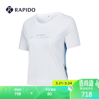 Rapido雳霹道2024年春夏女士R-LINE拼接短袖休闲运动T恤CP4342U10 白色 170/92A
