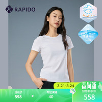 Rapido雳霹道2024年春夏女士修身拼接短袖舒适休闲运动T恤CP4342S05 白色 160/84A