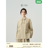 EIN言【薄荷曼波】轻舒亚麻造型感系结翻领侧开衩上衣24早春 浅杏 L