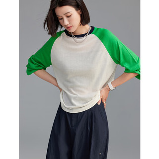 雲上生活【空气感针织衫】拼色莱赛尔天丝针织衫Z9465X 米绿拼色 XL