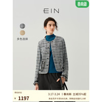 EIN【小香风系列】EIN言文艺时髦格纹圆领流苏设计短外套24早春 墨蓝 L