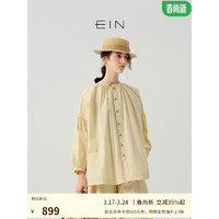 EIN·PURE【薄荷曼波】轻工装廓形感开衩灯笼袖衬衫24早春 浅黄 L