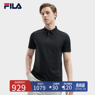 FILA 斐乐男子针织短袖POLO衫2024夏季时尚休闲基础上衣 正黑色-BK 165/88A/S