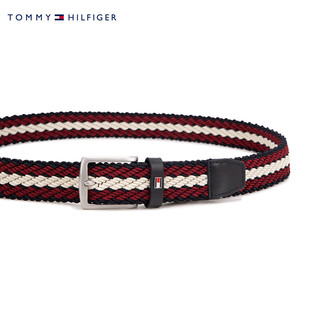 TOMMY HILFIGER【休闲百搭】24春季男装时尚小标针扣式织腰带12243 红白黑拼接XJS 1个 90cm