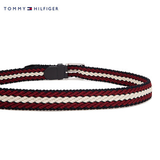 TOMMY HILFIGER【休闲百搭】24春季男装时尚小标针扣式织腰带12243 红白黑拼接XJS 1个 90cm