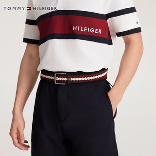 TOMMY HILFIGER【休闲百搭】24春季男装时尚小标针扣式织腰带12243 红白黑拼接XJS 1个 90cm