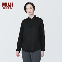 无印良品（MUJI）女式 粘纤混 衬衫领长袖罩衫 衬衣内搭春季早春  BC2J3A4S 黑色 L(165/88A)