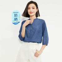 GIORDANO 佐丹奴 2024年春夏款冰感防晒薄牛仔半开筒七分袖衬衫女款