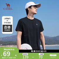 CAMEL 骆驼 情侣休闲T恤男女士透气户外运动圆领印花百搭短袖夏季M13BZ00103