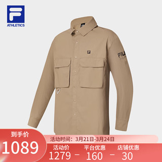 FILA 斐乐男子针织长袖衬衫2024春户外运动宽松翻领上衣 麦芽球-BN 190/108A/XXXL