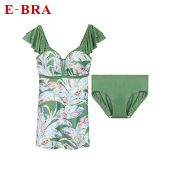 E－BRA 安莉芳旗下E-BRA印花荷叶边分体泳衣女士遮肚泳装两件套KS00015