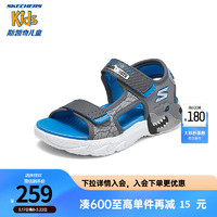 Skechers斯凯奇儿童鞋2024夏季时尚魔术贴运动凉鞋闪灯休闲鞋400614L 炭灰色/蓝色/CCBL 35码