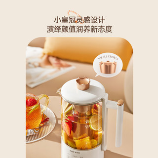 奥克斯（AUX）迷你养生壶养生杯 0.8L电炖杯电热杯煮花茶壶烧水壶办公室杯子 全玻璃杯体煮茶器 HX-S0870K 白色（316L不锈钢材质） 0.8L