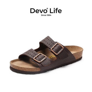 Devo 的沃 Life的沃软木拖鞋 棕粗荔枝纹牛皮