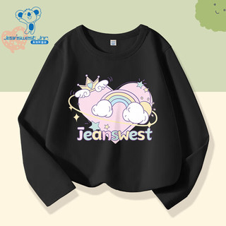 真维斯童装 JEANSWEST JNR 真维斯儿童圆领长袖T恤女童秋冬新款印花纯棉休闲童装打底衫JU 黑色8010 120