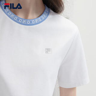 FILA 斐乐女子针织短袖2024夏时尚舒适撞色T恤 标准白-WT 155/76A/XS