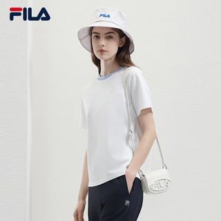 FILA 斐乐女子针织短袖2024夏时尚舒适撞色T恤 标准白-WT 155/76A/XS