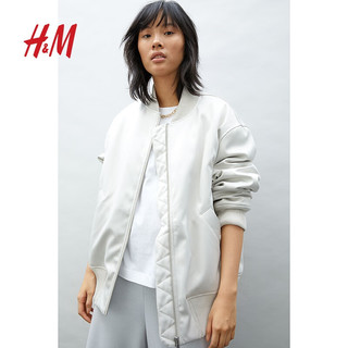 H&M 女装T恤2024春季简约休闲时尚圆领短袖上衣内搭0963662 白色 170/116A