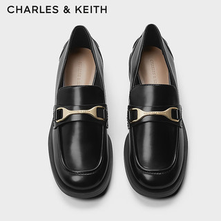 CHARLES&KEITH24春季质感马衔扣饰英伦乐福鞋单鞋子女鞋女士CK1-70900505 Black Box黑色 40