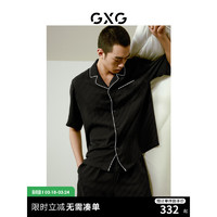 GXG 暗纹印花缎面家居服睡衣套装男翻领明线短袖短裤2024春夏 黑色 170/M