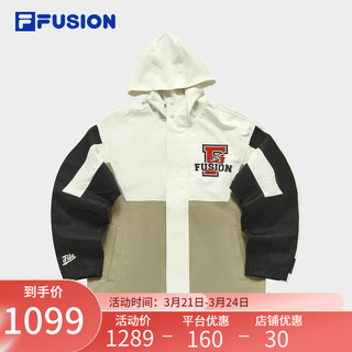 FILA FUSION斐乐潮牌男士梭织外套2024春季时尚拼色连帽上衣 深酱棕-BN 180/100A/XL