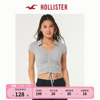 HOLLISTER24春夏辣妹罗纹束紧修身Polo衫短袖 女 358222-1 麻灰色 XS (160/84A)