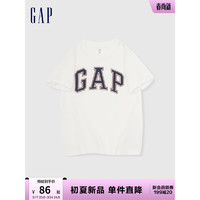 Gap 盖璞 男童2024夏季新款纯棉撞色logo圆领短袖T恤儿童装上衣890588 白色 130cm(S)亚洲尺码