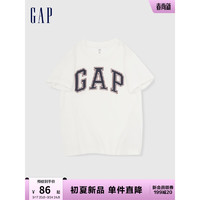 Gap男童2024夏季纯棉撞色logo圆领短袖T恤儿童装上衣890588 白色 110cm(XXS)亚洲尺码