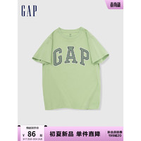 Gap男童2024夏季纯棉撞色logo圆领短袖T恤儿童装上衣890588 绿色 160cm(XL)亚洲尺码