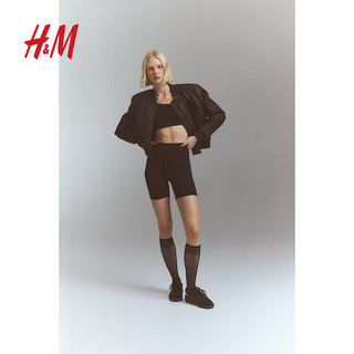 H&M【DryMove™】女装2024春季口袋运动骑行瑜伽短裤1213465 黑色 170/88A