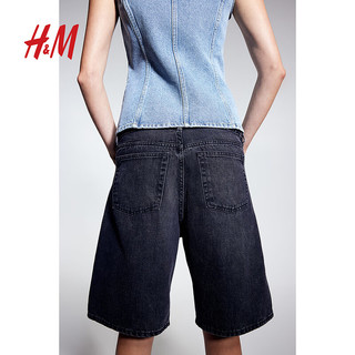 H&M2024春季女装百慕大低腰牛仔短裤1232604 黑色 170/84A